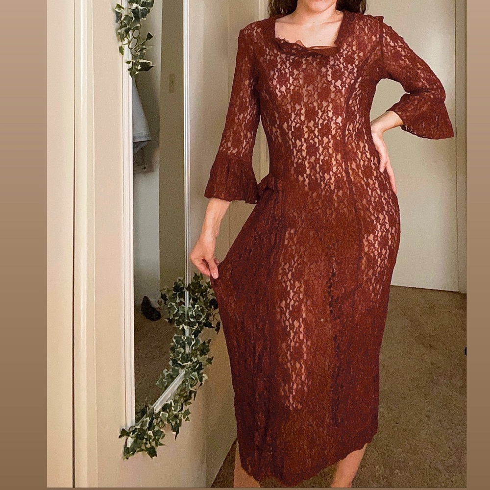 Vintage All That Jazz Maroon Lace Dress - size 7/8